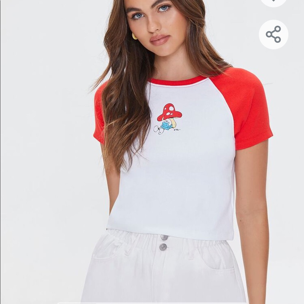 Forever 21 Smurf Graphic Cropped Ringer Tee